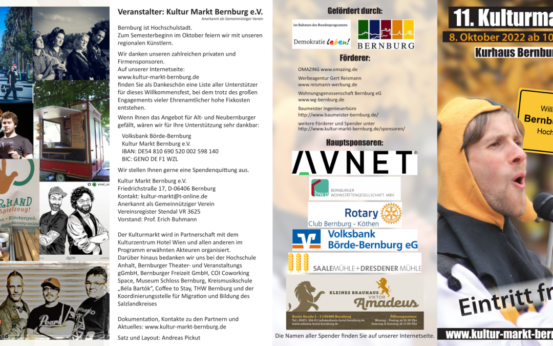 Programm Flyer Kulturmarkt Bernburg 8. Oktober 2022
